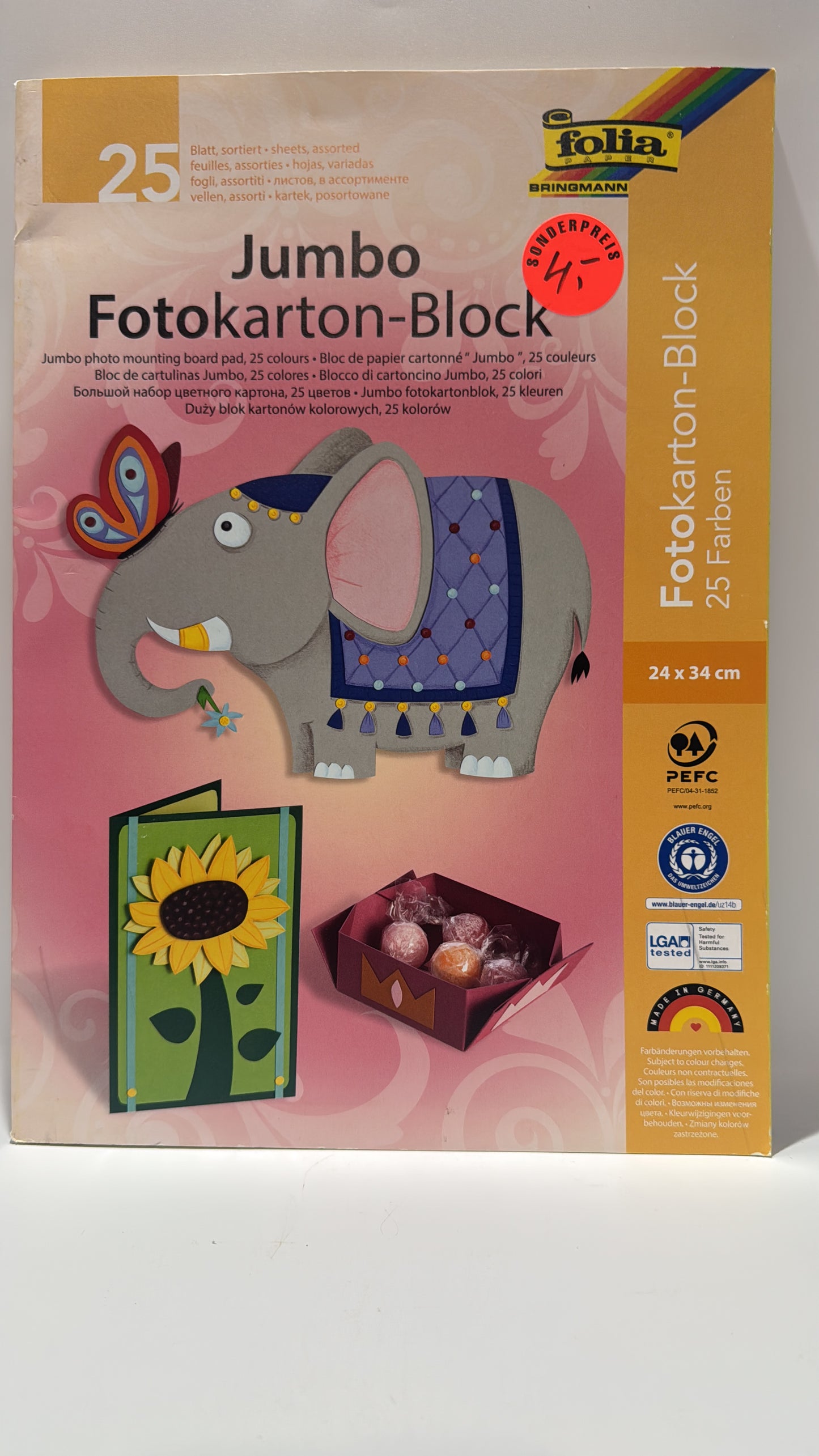 Jumbo Fotokarton-Block 24x34cm | 25 Farben zum Basteln