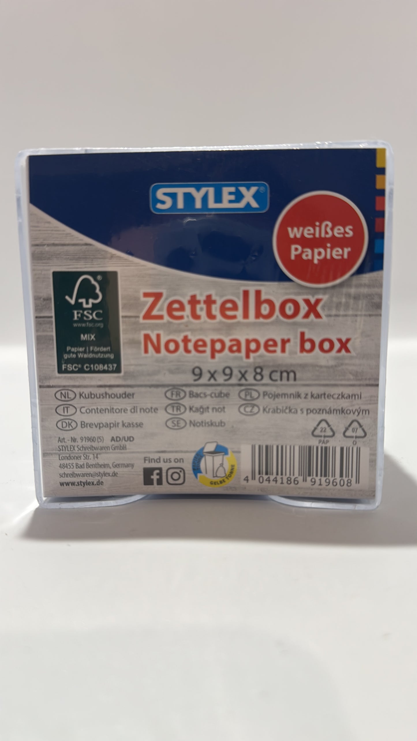 STYLEX Zettelbox weiß 9x9x8cm | Praktischer Notizblock
