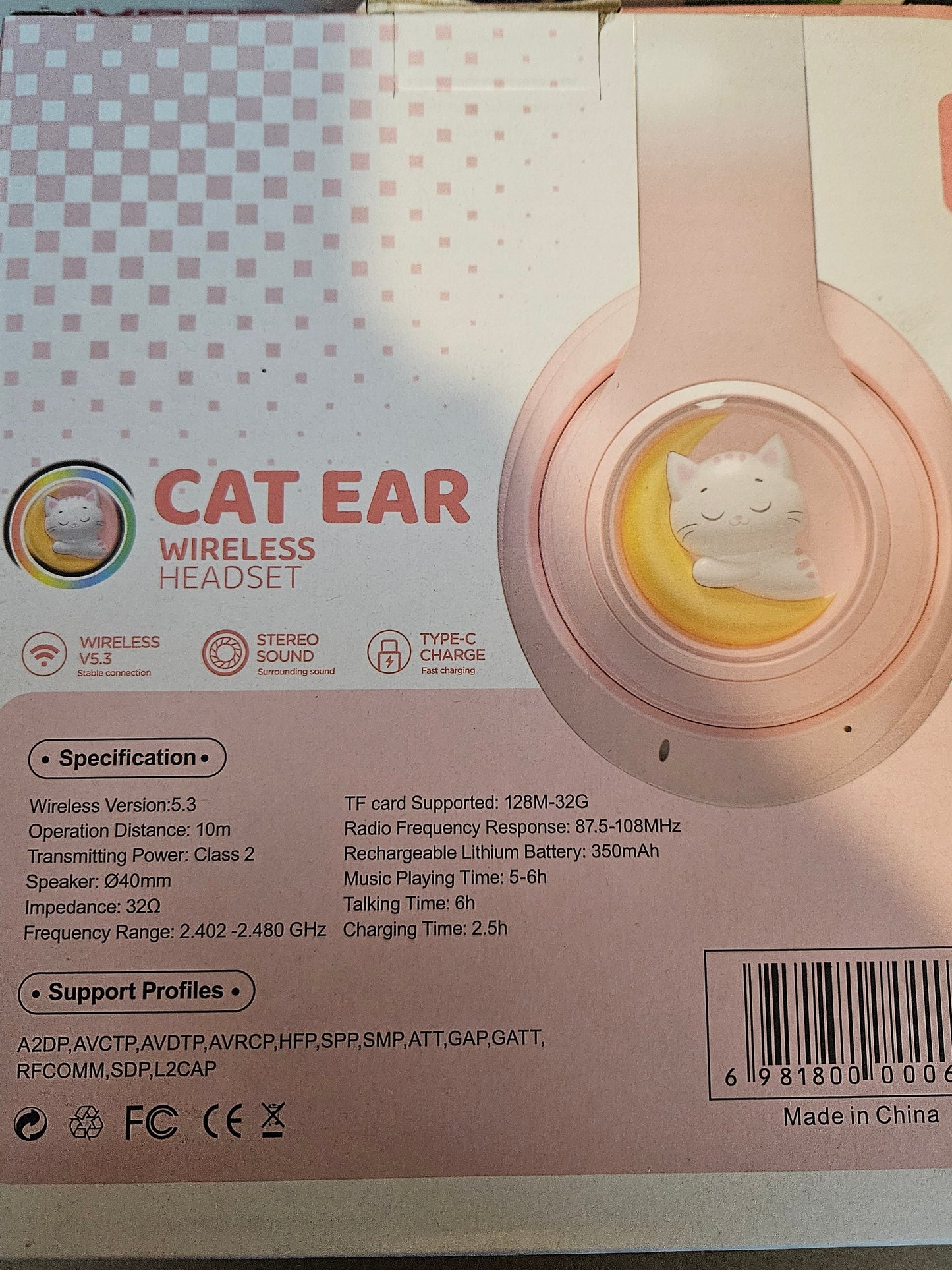 STN-28S Katzenohr Bluetooth Kopfhörer Kinder Rosa LED