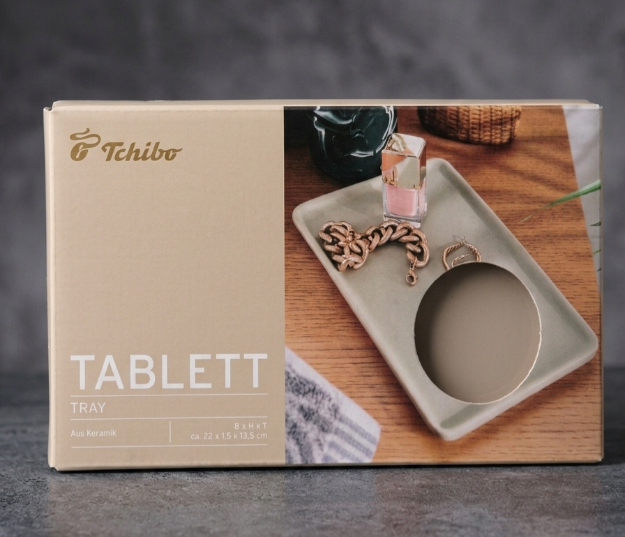 Keramik Tablett Deko Ablage Beige 22x13,5 cm