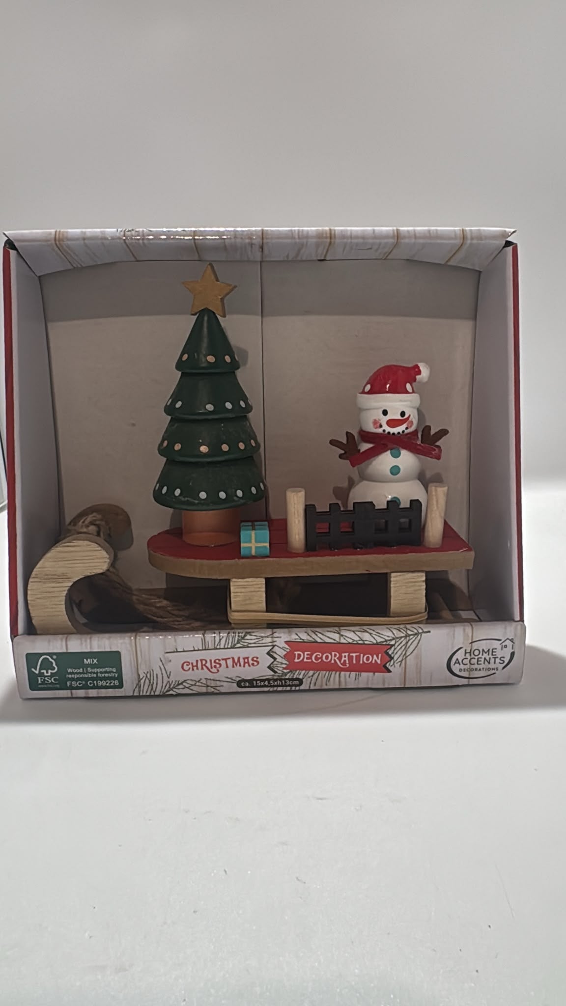 Holz Schlitten Deko Schneemann & Tannenbaum Weihnachtsdeko