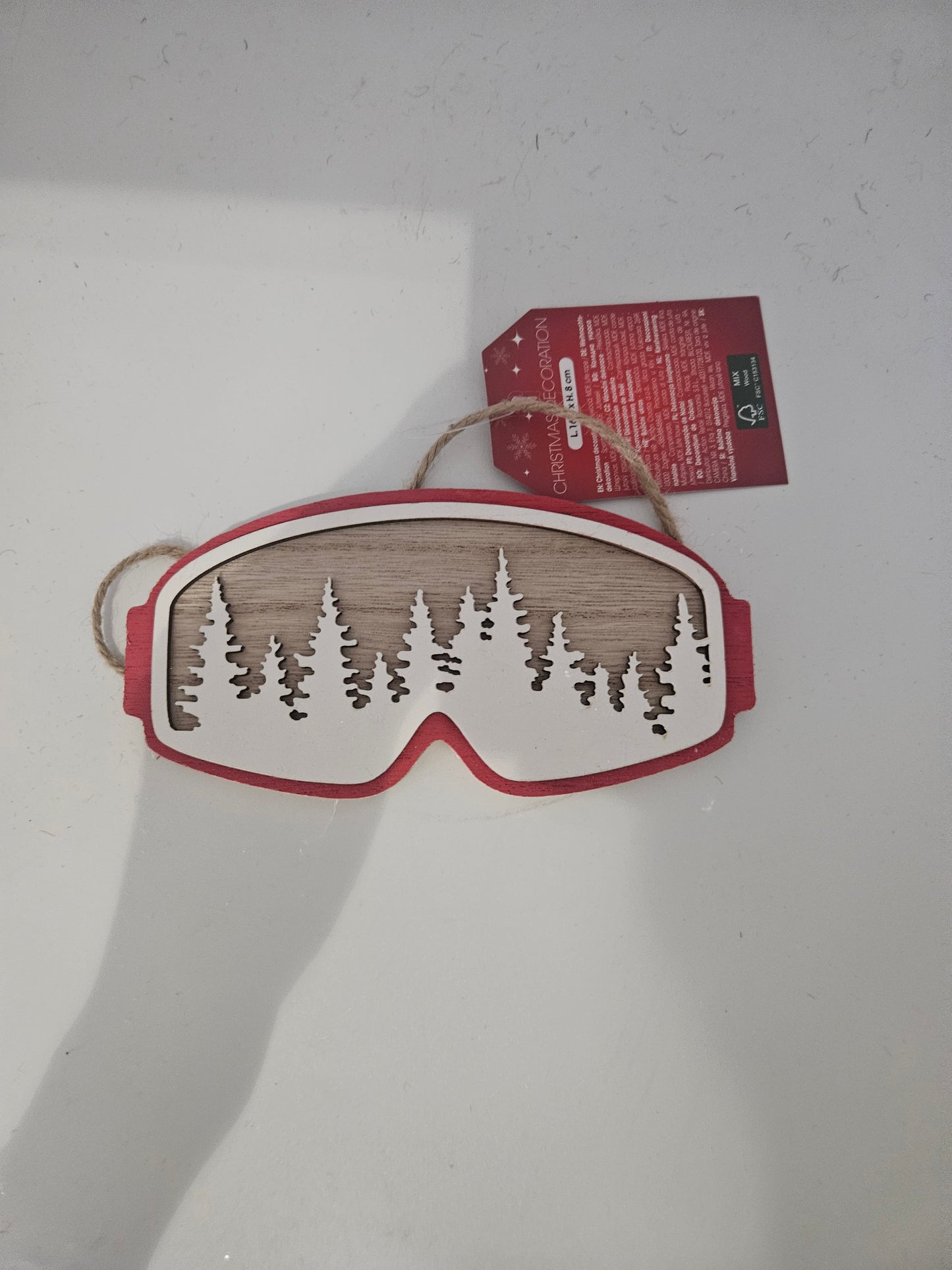 Holz Hänger Skibrille Tannenbaum Deko 16cm Rot