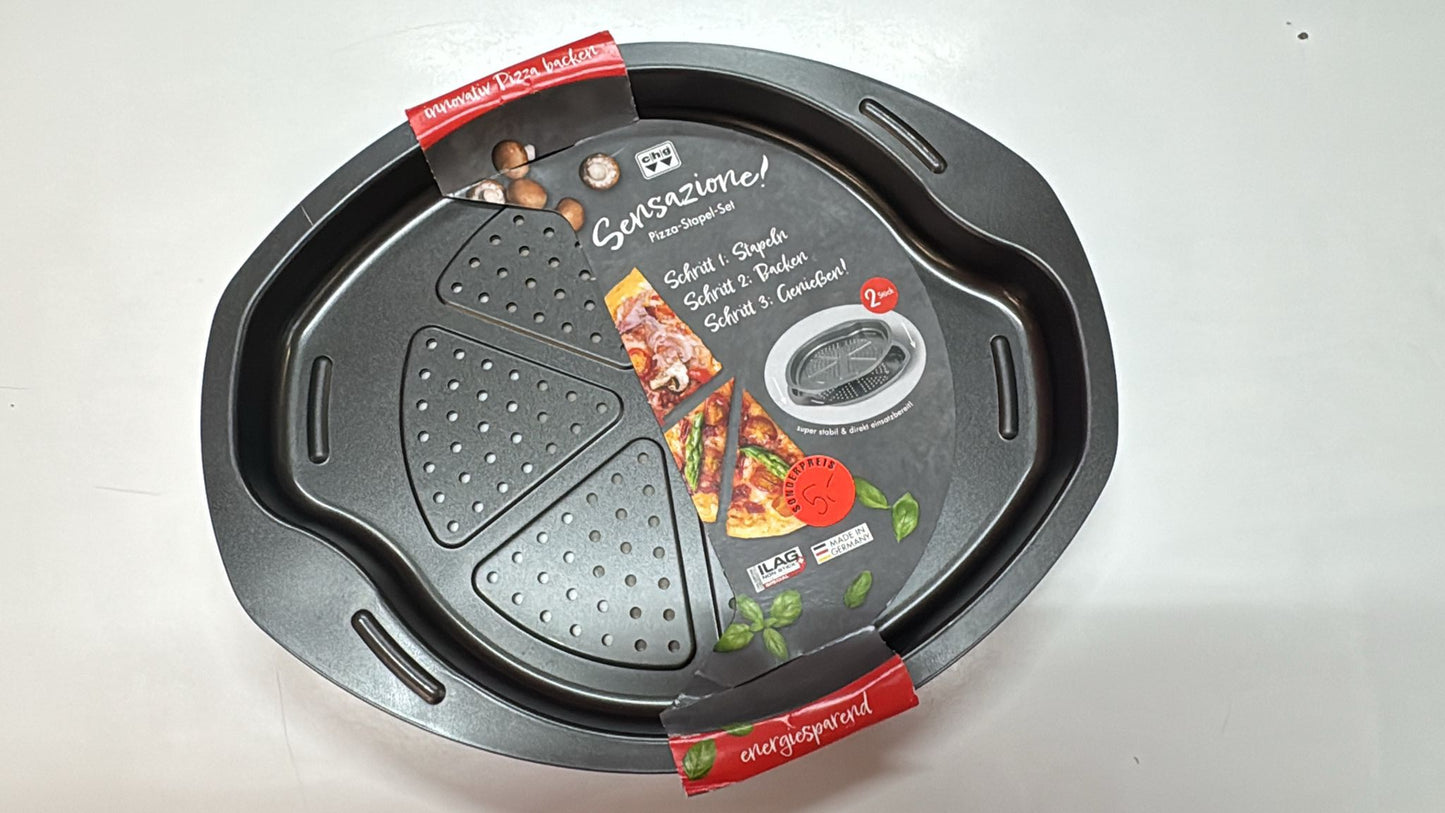 Pizza-Stapel-Set Sensazione – 2 stapelbare Pizzableche, Antihaft, bis 230 °C