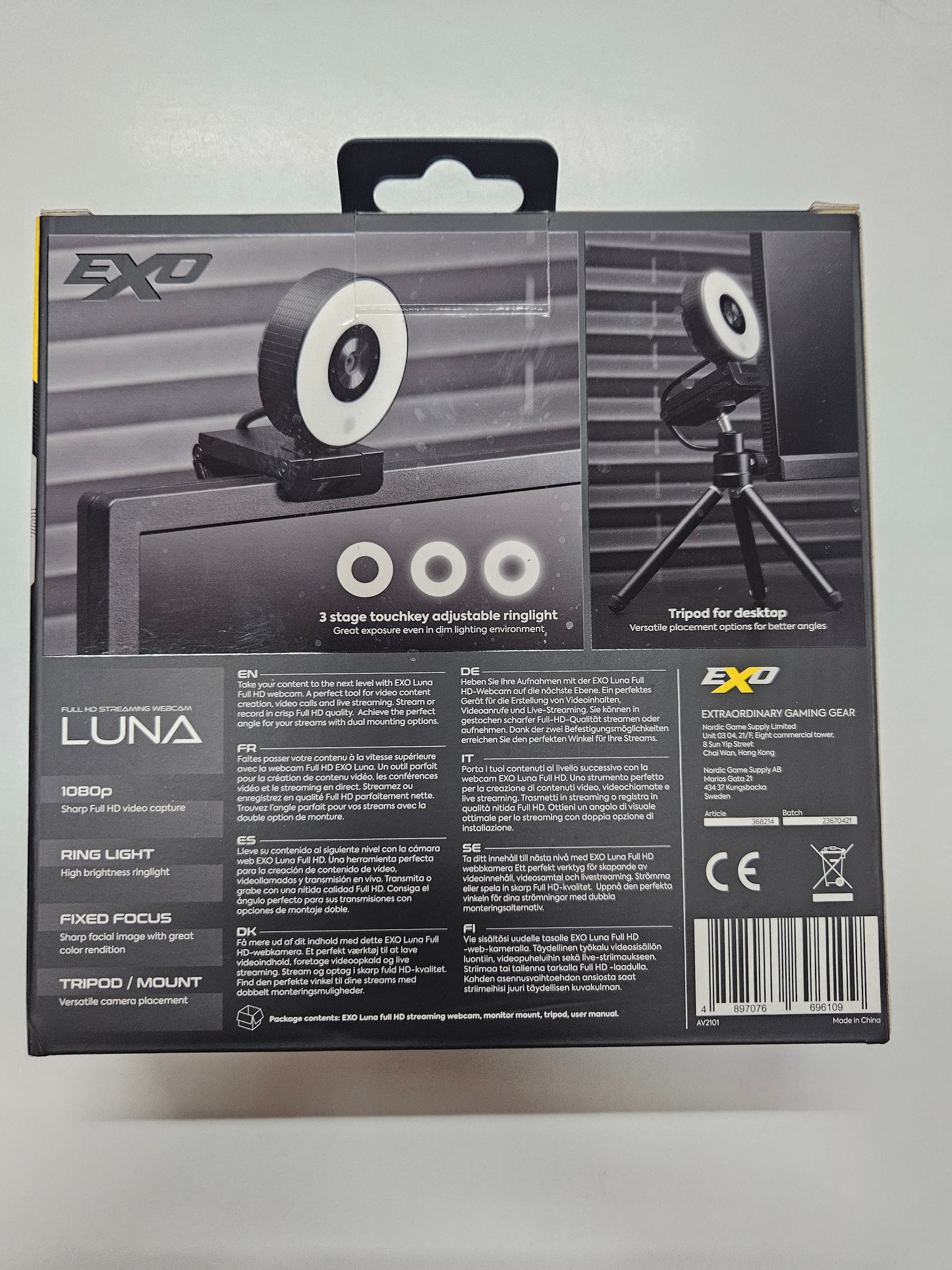 EXO Luna Webcam Full HD 1080p Ringlicht Streaming