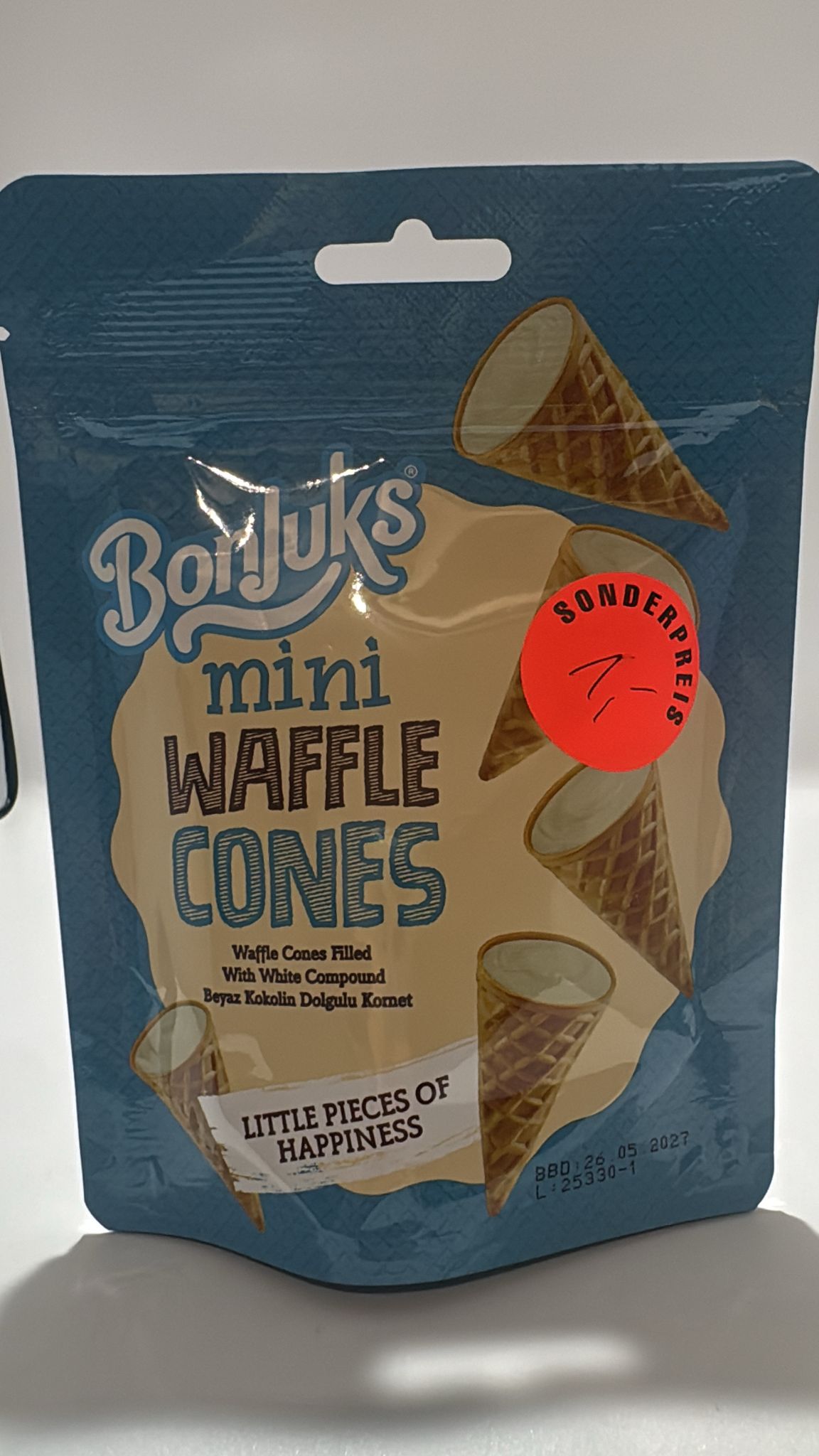 BonJuks Mini Waffle Cones White Chocolate 50g | Knuspriger Snack