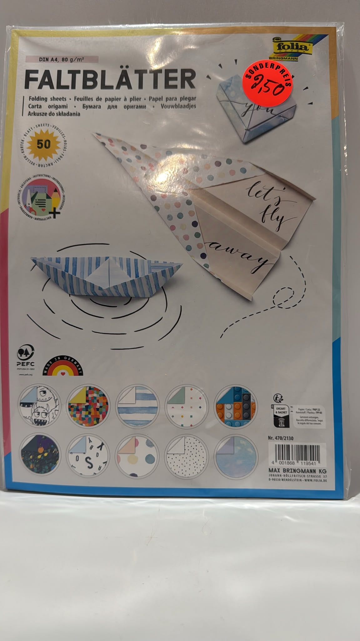 Faltpapier DIN A4 50 Blatt mit Motiven | Origami Papier Set
