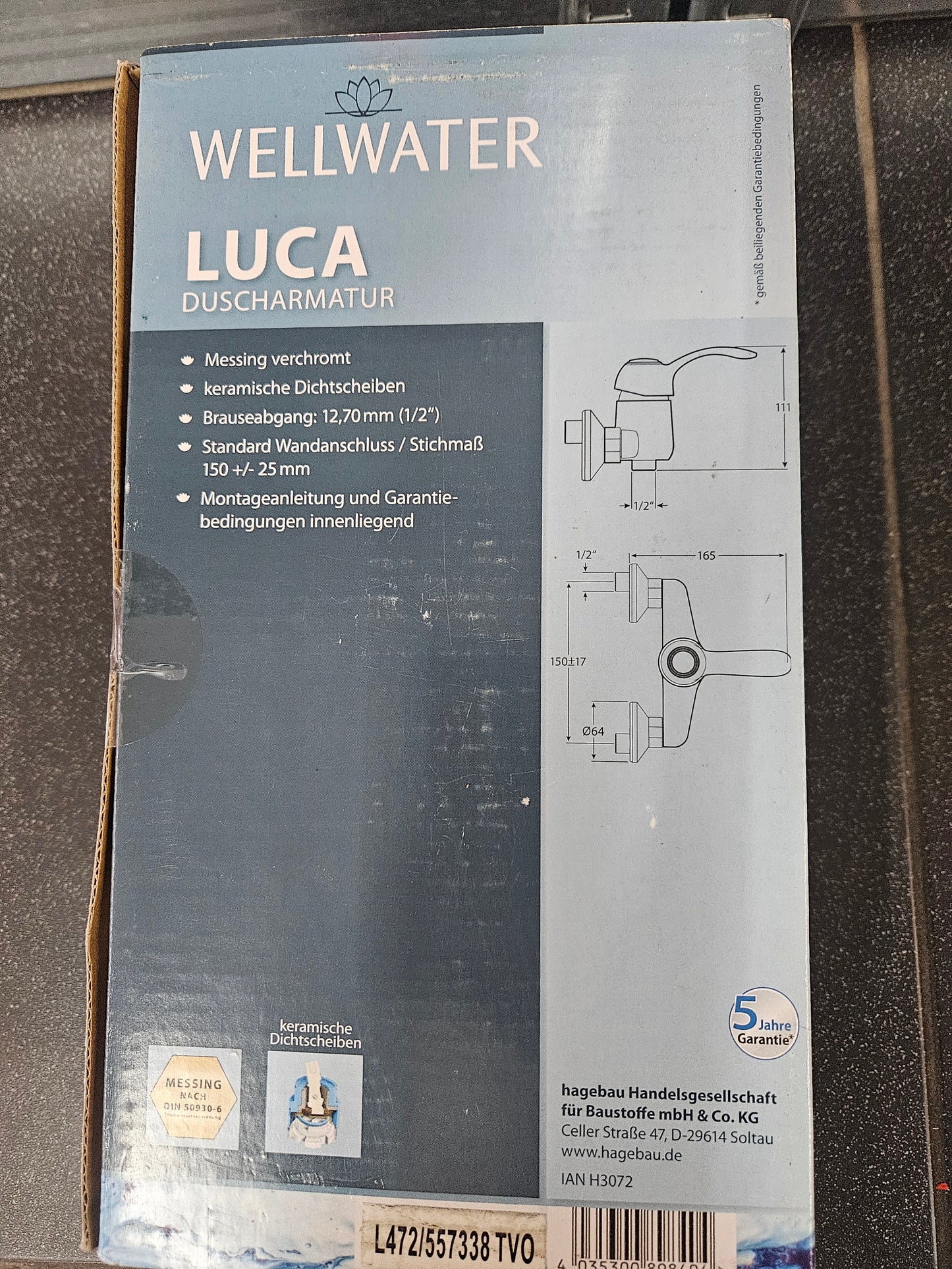 Duscharmatur Messing verchromt – Wandmontage 1/2"