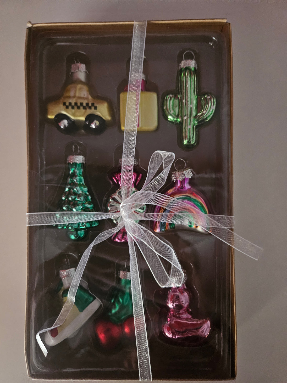 Glasfiguren Baumschmuck 9er Set Bunt Kaktus Taxi