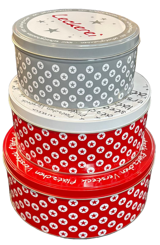 3er Set Plätzchendosen – Stapelbare Keksdosen aus Metall