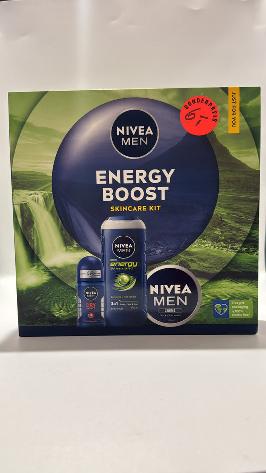 NIVEA MEN Energy Boost Geschenkset – Duschgel, Deo & Creme