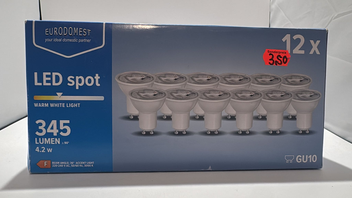 Eurodomest LED Spot GU10 Warmweiß 12er Pack 4.2W