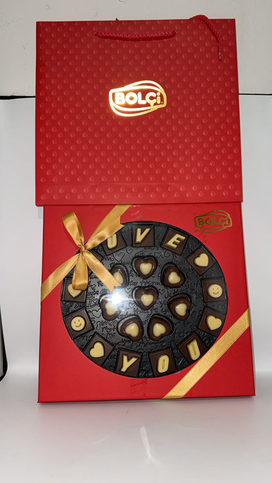 I Love You“ 180g – Herz & Buchstabenschokolade (MHD überschritten)