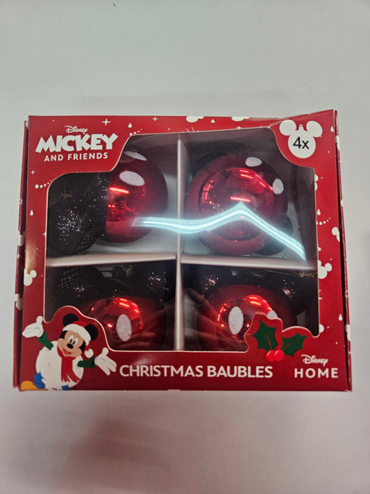Micky Maus Weihnachtskugeln 4er Set Rot Glitzer