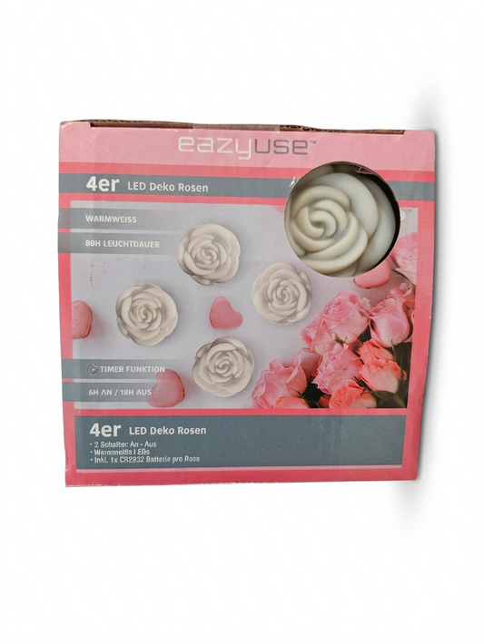 LED Deko Rosen 4er Set mit Timer warmweiß