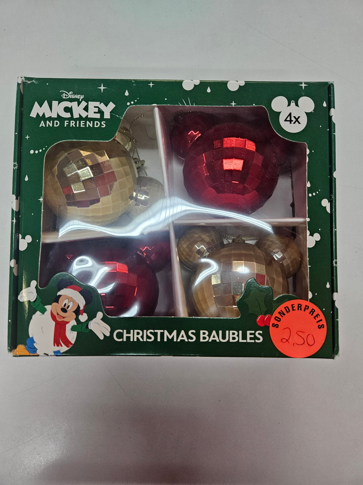 Micky Maus Weihnachtskugeln 4er Set Rot Gold 3D