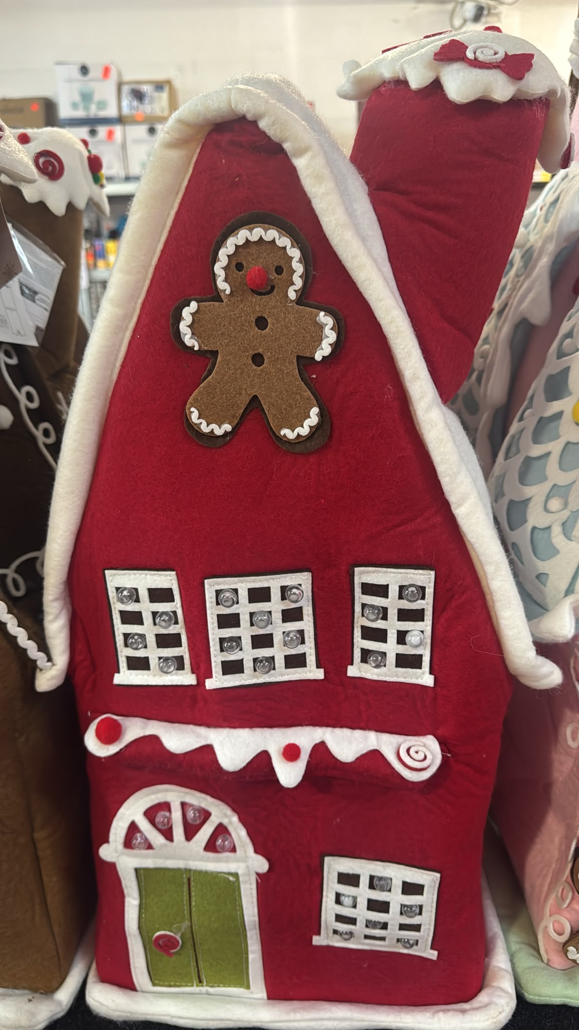 LED Lebkuchenhaus Rot 60cm Faltbar mit Timer Weihnachtsdeko