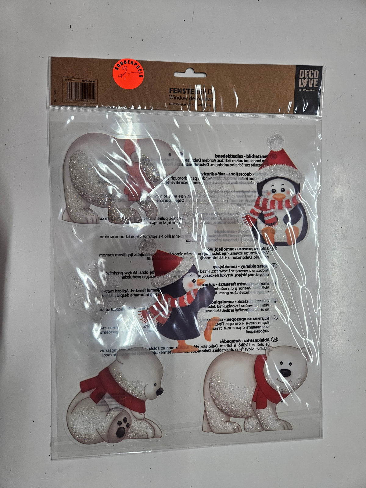Fensterbilder Selbstklebend – Eisbären & Pinguine mit Glitzer