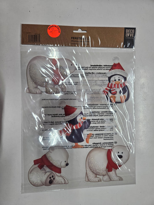 Fensterbilder Selbstklebend – Eisbären & Pinguine mit Glitzer