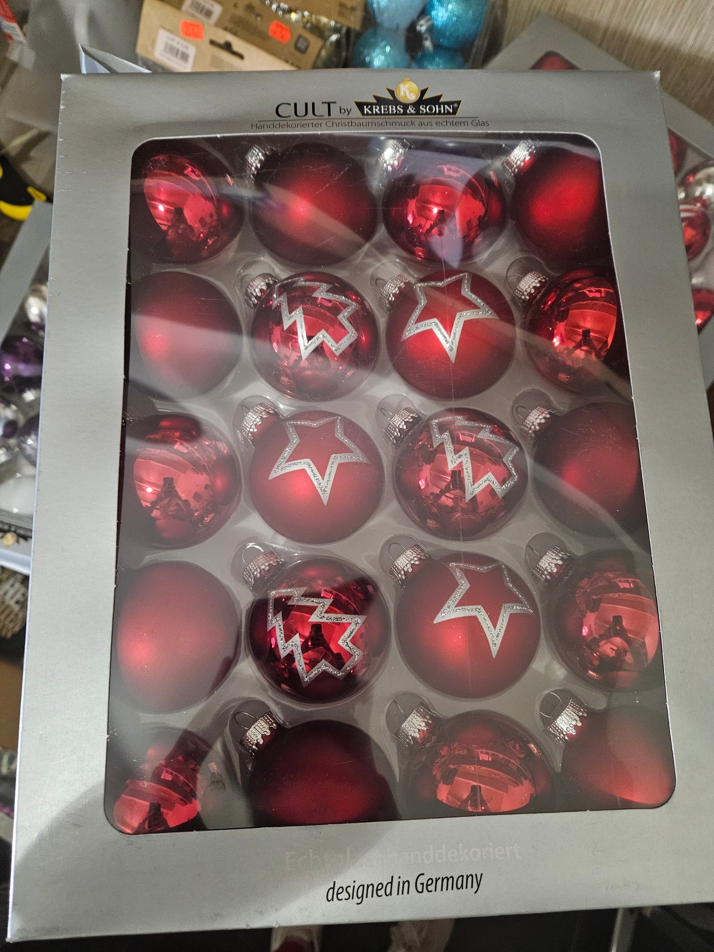 Krebs & Sohn Glas Weihnachtskugeln Rot 20er Set