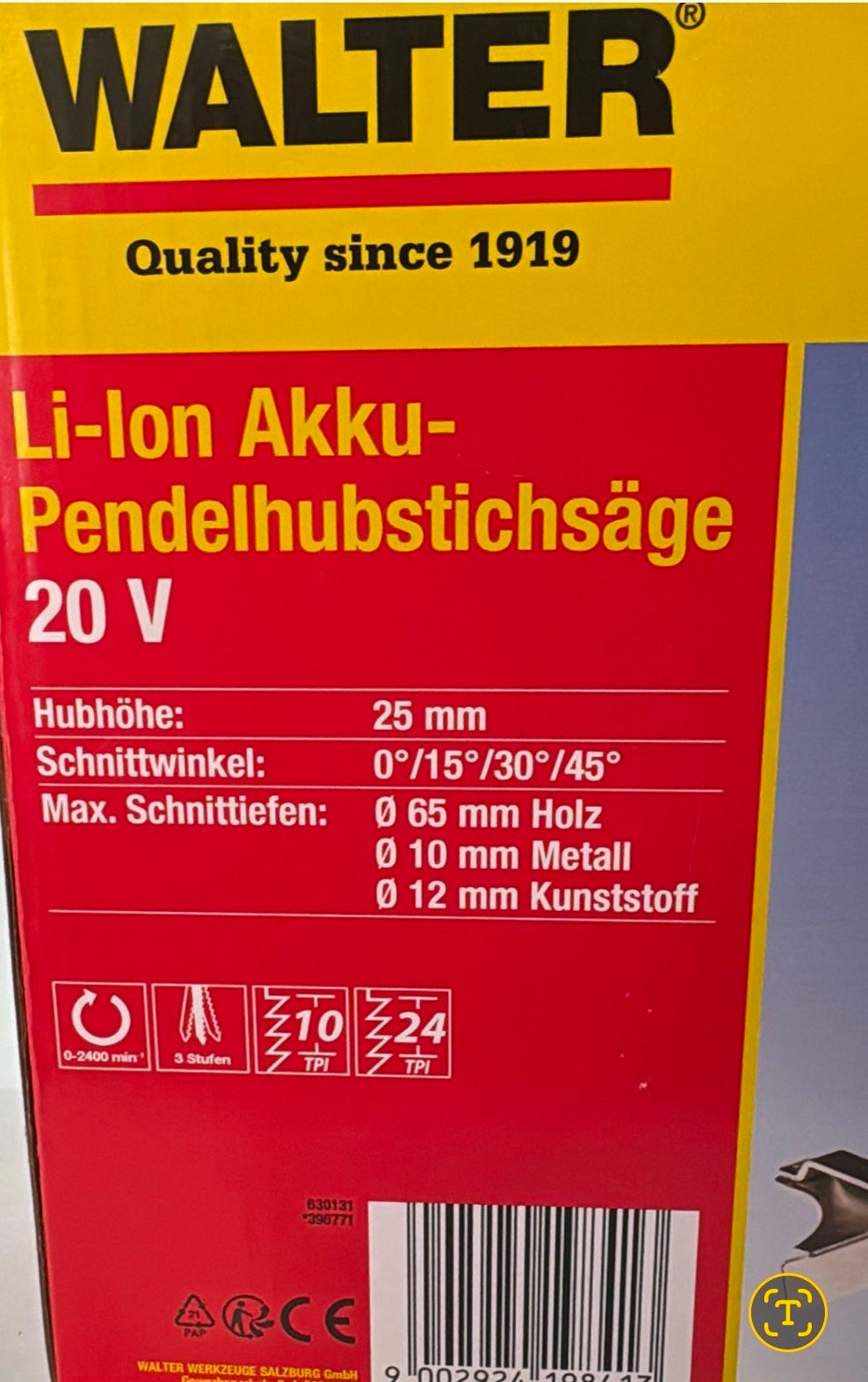 WALTER Li-Ion Akku-Pendelhubstichsäge 20 V – Präzise Schnitte seit 1919