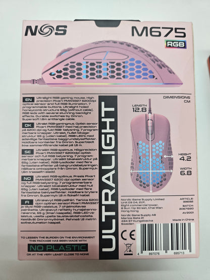 NOS M675 Ultralight RGB Gaming Maus 65g 6200 DPI Pink