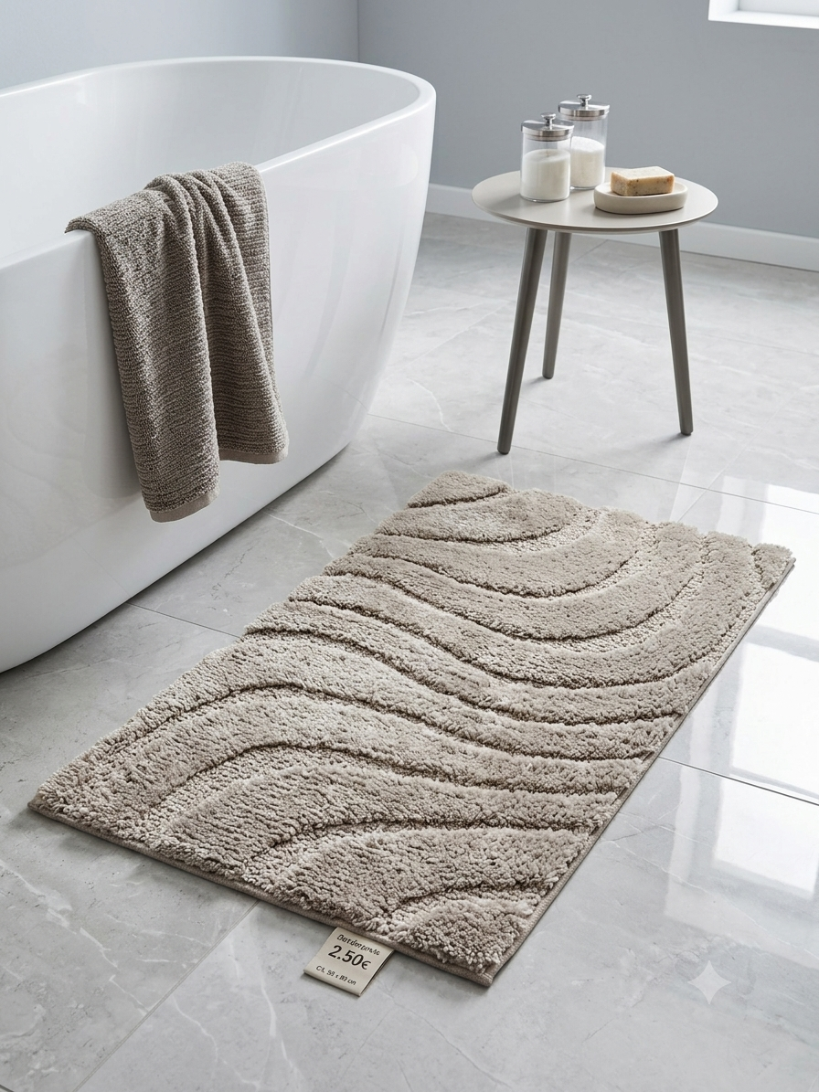 Badematte 50x80 cm Wellen-Struktur Beige Rutschfest