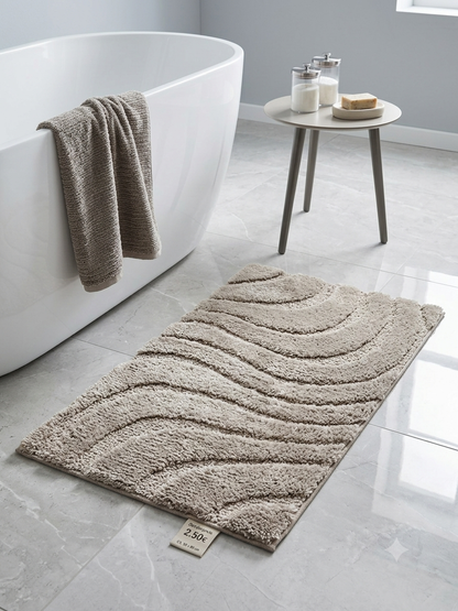 Badematte 50x80 cm Wellen-Struktur Beige Rutschfest