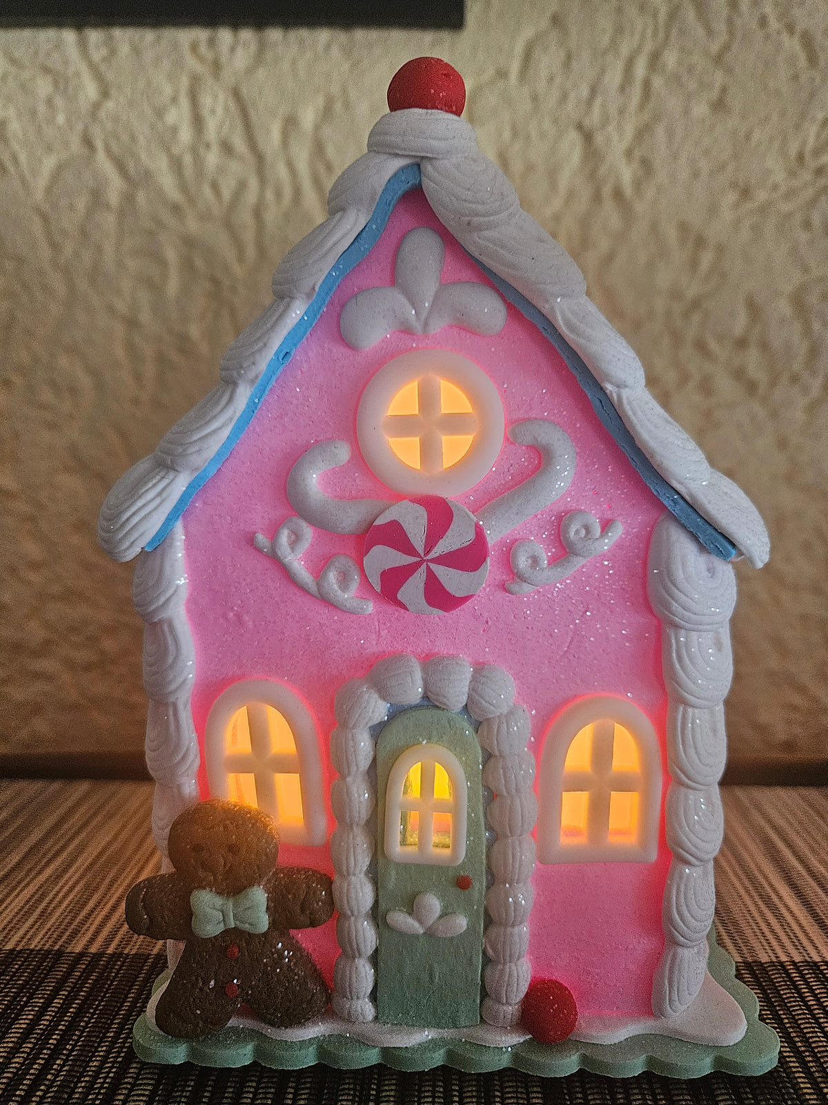 LED Lebkuchenhaus Rosa Lebkuchenmann Deko Haus