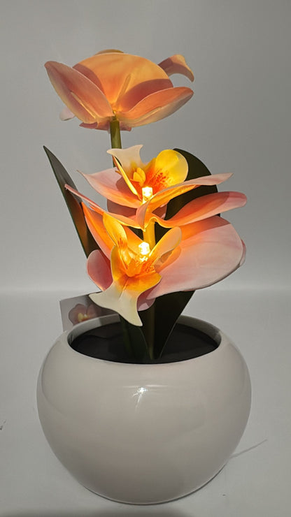 LED Kunstpflanze Orchidee im Topf Rosa Deko
