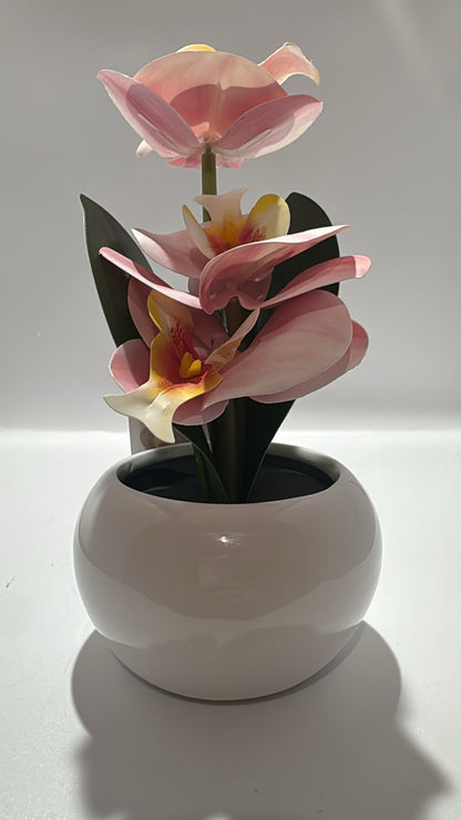 LED Kunstpflanze Orchidee im Topf Rosa Deko