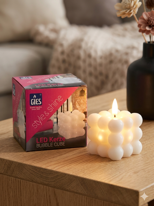 LED Kerze Bubble Cube Timer weiß modern