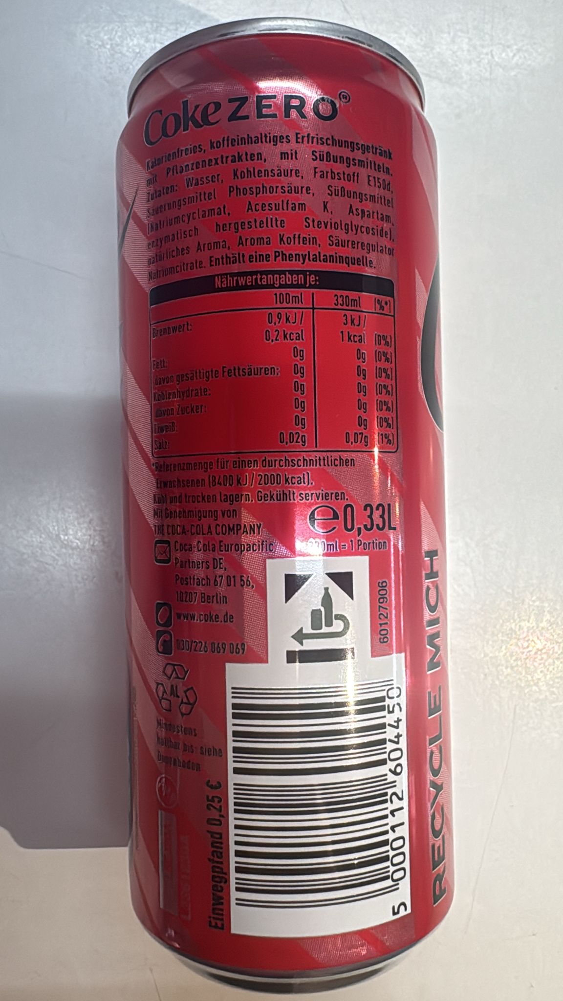 Coca-Cola Zero Sugar 0,33 l Dose – Kalorienfrei, koffeinhaltig, voller Geschmack