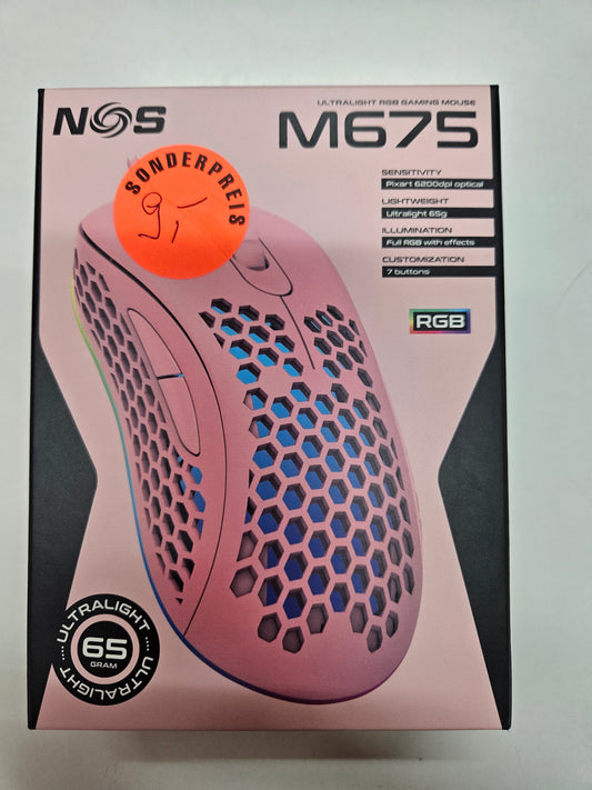 NOS M675 Ultralight RGB Gaming Maus 65g 6200 DPI Pink